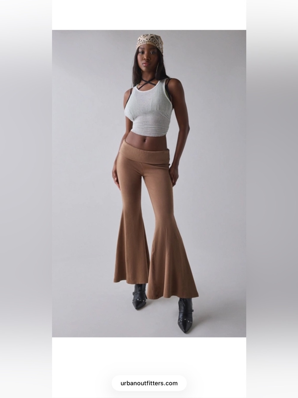Women's Brown Foldover Flared Pants